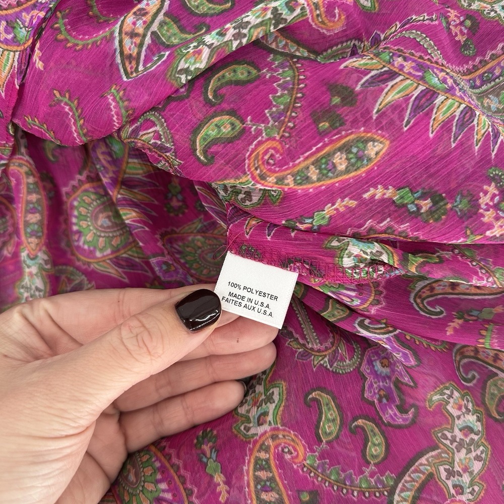 MISA Los Angeles Sz XS Fuschia Paisley Chiffon Mini Dress Smocked Waist Ruffle - Picture 5 of 9
